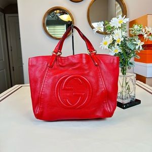 Gucci GG Logo Red Leather Soho Totes Shoulder Bag